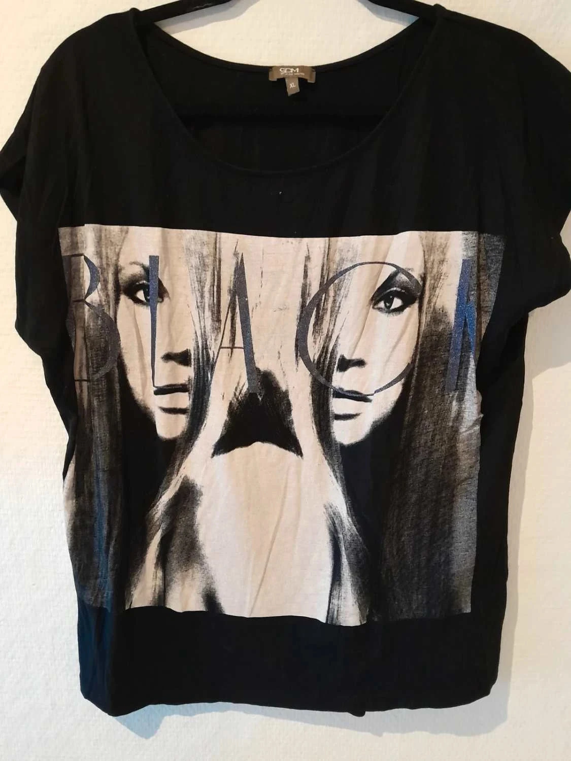 T-shirt noir imprimé visages, GDM ,XL